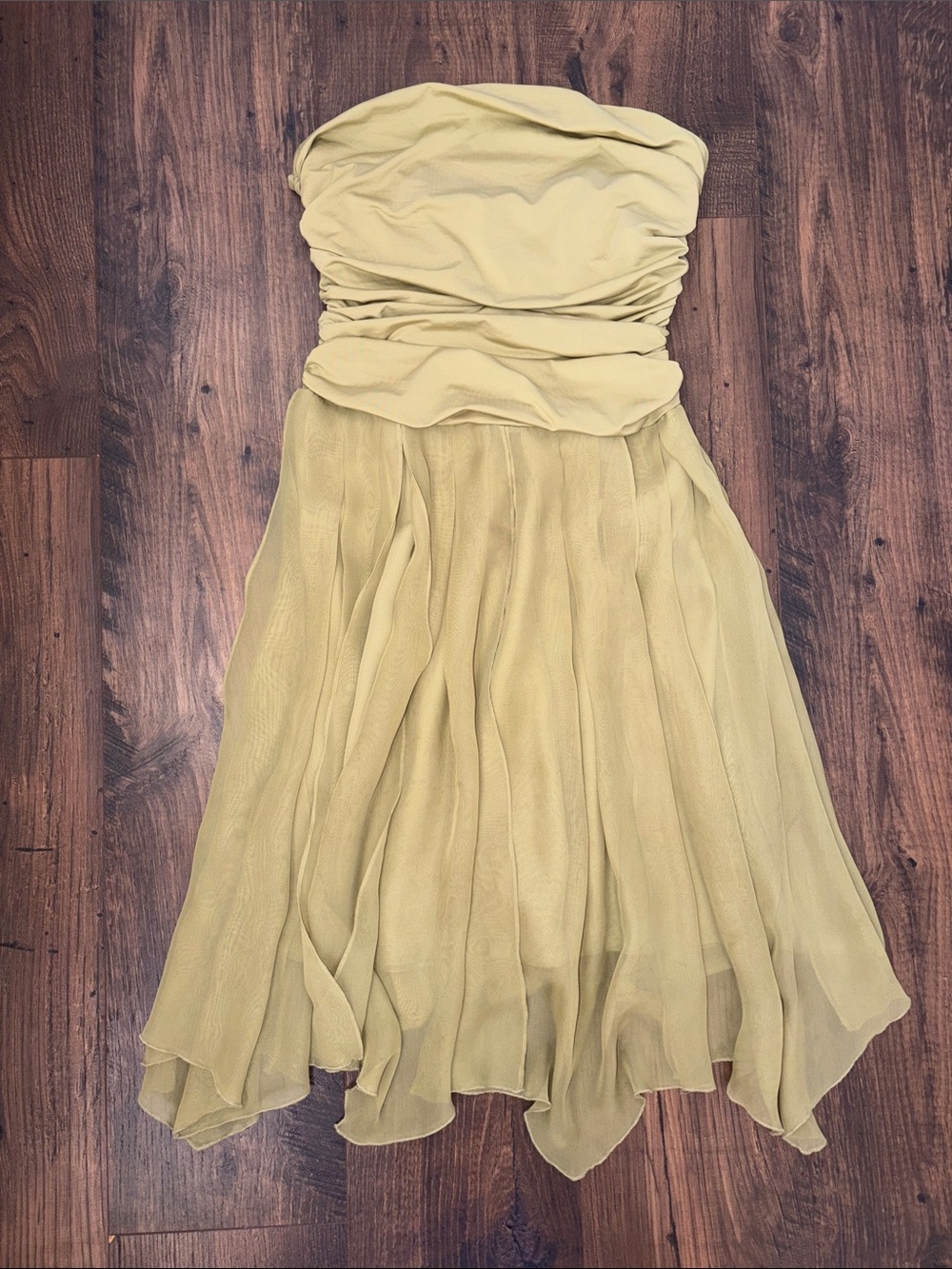 Lapis Strapless Green Chiffon Dress